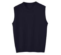 Women's Elegant Sleeveless Knitted Vest Plain Round Neck Knitted Jumper Spring Autumn Warm Sweatshirt Soft Comfortable Work Jumper Lightweight Breathable Knitted Sweater, O Navy, XL