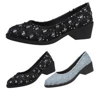 Women's Elegant Slip-On Shoes with Heel - Lace Ballet Flats Elegant Dance Shoes Comfortable Breathable Ballet Shoes Slip On Low Shoes Dress Shoes with Medium Heel Block Heel Slip-On Shoes, black, 6 UK