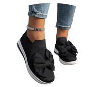 Women's Elegant Sneakers with Bows Platform Orthopedic Shoes Spring Leisure Walking Shoes Lightweight Slip-on SneakersSummer Breathable Knitted Mesh Runningshoes(4.5 UK) Black