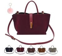 Women's Elegant Solid Color French Style Handbag, Chic PU Leather Shoulder Handbag Crossbody Bag Bucket Bags for Women Versatile Handbags (Suede Burgundy)