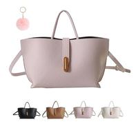 Women's Elegant Solid Color French Style Handbag, Chic PU Leather Shoulder Handbag Crossbody Bag Bucket Bags for Women Versatile Handbags (PU Pink)