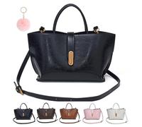 Women's Elegant Solid Color French Style Handbag, Chic PU Leather Shoulder Handbag Crossbody Bag Bucket Bags for Women Versatile Handbags (Glossy Black)