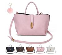 Women's Elegant Solid Color French Style Handbag, Chic PU Leather Shoulder Handbag Crossbody Bag Bucket Bags for Women Versatile Handbags (Glossy Pink)