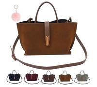 Women's Elegant Solid Color French Style Handbag, Chic PU Leather Shoulder Handbag Crossbody Bag Bucket Bags for Women Versatile Handbags (Suede Brown)