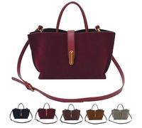 Women's Elegant Solid Color French Style Handbag, Vintage Leather Bucket Bag Trendy Crossbody Bag Versatile Handbags Shoulder Tote Bags (Suede Burgundy)
