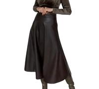 Womens Elegant Solid Color Glossy Skirt,Women's Faux Leather Long Skirt High Waisted A Line Midi Long Skirt,Stretchy Pu Solid Color Flowy Swing Midi Long Skirt (Black,L)