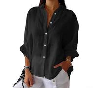 Womens Elegant Solid Lace Up Loose Button Casual Blouse Featuring Turn Down Collar And Half Sleeve Design Ideal For Daily Holiday Party White Army Green Black Pink Green Orange M 2xl(XXL Black)