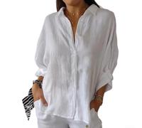 Womens Elegant Solid Lace Up Loose Button Casual Blouse Featuring Turn Down Collar And Half Sleeve Design Ideal For Daily Holiday Party White Army Green Black Pink Green Orange M 2xl(XXL White)