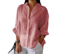 Womens Elegant Solid Lace Up Loose Button Casual Blouse Featuring Turn Down Collar And Half Sleeve Design Ideal For Daily Holiday Party White Army Green Black Pink Green Orange M 2xl(XXL Pink)