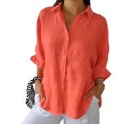 Womens Elegant Solid Lace Up Loose Button Casual Blouse With Turn Down Collar Half Sleeve Shirt For Daily Holiday Party Wear In White Army Green Black Pink Green Orange Colors Size M To 2xl(M Orange)