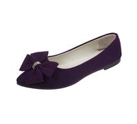 Women's Elegant Summer and Autumn Lightweight Suede Pointed Shallow Mouth Soft Bottom Bow Single Shoes Daily Dating Commuting Large Size Ballet Shoes Flat, purple, 10 UK