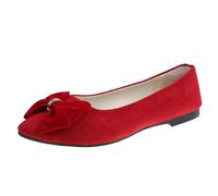 Women's Elegant Summer and Autumn Lightweight Suede Pointed Shallow Mouth Soft Bottom Bow Single Shoes Daily Dating Commuting Large Size Ballet Shoes Flat, red, 9 UK