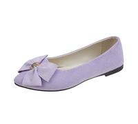 Women's Elegant Summer and Autumn Lightweight Suede Pointed Shallow Mouth Soft Bottom Bow Single Shoes Daily Dating Commuting Large Size Ballet Flat Shoes, Hot Pink, 7 UK