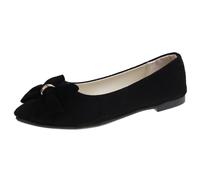 Women's Elegant Summer and Autumn Lightweight Suede Pointed Shallow Mouth Soft Bottom Bow Single Shoes Daily Dating Commuting Large Size Ballet Shoes Flat, black, 6 UK