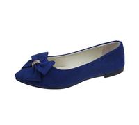 Women's Elegant Summer and Autumn Lightweight Suede Pointed Shallow Mouth Soft Bottom Bow Single Shoes Daily Dating Commuting Large Size Ballet Shoes Flat, blue, 7 UK