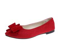 Women's Elegant Summer and Autumn Lightweight Suede Pointed Shallow Mouth Soft Bottom Bow Single Shoes Daily Dating Commuting Large Size Ballet Flat Shoes, red, 7 UK