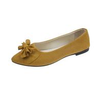 Women's Elegant Summer and Autumn Lightweight Suede Pointed Shallow Mouth Soft Bottom Bow Single Shoes Daily Dating Commuting Large Size Ballet Shoes Flat Shoes, yellow, 5 UK
