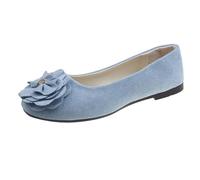 Women's Elegant Summer and Autumn Lightweight Suede Round Toe Shallow Mouth Soft Bottom Bow Single Shoes Daily Dating Commuting Large Size Ballet Shoes Flat Shoes, lightblue, 7 UK