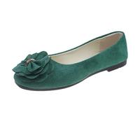 Women's Elegant Summer and Autumn Lightweight Suede Round Toe Shallow Mouth Soft Bottom Bow Single Shoes Daily Dating Commuting Large Size Ballet Shoes Flat Shoes, Green, 8 UK