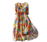 Women's Elegant Summer Dress Blouse Dress Women's Summer Maxi Dresses 3/4 Sleeve Boho Floral Pattern with Lacing Elegant Ball Dress Loose Tunic Dress Casual Casual Dresses Shirt Dress for Women