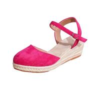 Women's Elegant Summer Espadrille Sandals with Lace-Up Sandals Bare Feet Lightweight Non-Slip Closed Toe Solid Color for Holiday and Leisure, Hot Pink, 6 UK