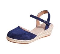 Women's Elegant Summer Espadrille Sandals with Lace-Up Sandals Bare Feet Lightweight Non-Slip Closed Toe Solid Color for Holiday and Leisure, Blue, 9.5 UK