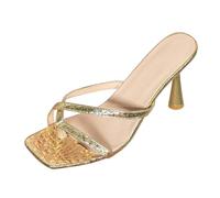 Women's Elegant Toe Sandals Women's Elegant Open Strap High Heels Sandals Vintage Mules Shiny Slippers for Daily Dating Holiday Block Heel Slippers, gold, 4 UK