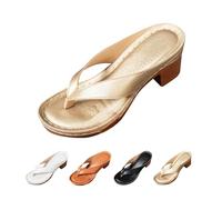 Women's Elegant Toe Separator with Heel Block Heel Summer Shoes Beach Flip Flops Women's Elegant Mules Washable Lightweight Summer Sandals Breathable Beach Shoes Vintage Flip Flops, gold, 5 UK
