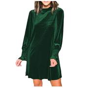 Women's Elegant Velvet Dress Classy Retro Solid Color Cocktail Evening Party Dresses Plus Size Formal Dresses Long Sleeves Business Midi Dress Green