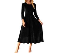 Women's Elegant Velvet Dress in A-line - Long Sleeve Midi Dress with Fitted Cut | Festive Winter Dress for Special Occasions, style_k01 black, 3XL