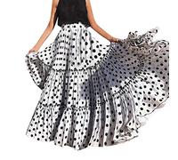 Women's Elegant Vintage Polka Dot Printed Pleated Long Skirts Ruffle Elastic High Waist A-Line Flowy Swing Loose Fit Maxi Skirt for Afternoon Tea,Wedding Party and Summer Travel White