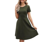 Women's Elegant Vintage Summer Casual Dresses Knee Length Floral Print Work A-Line Dress with Pockets 262, Army Green, M