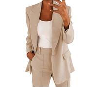 Women's Elegant Wedding Suit 2 Piece Outfits Set Long Sleeve Button Blazer with High Waist Pants for Business Work Office Formal Trouser Suits Two Piece Ladies Blazer Suit Beige