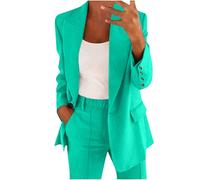 Women's Elegant Wedding Suit Casual Plain 2 Piece Outfits Ladies Button Dressy Blazer Jacket and Elasticated Waist Trousers Set Spring Summer Women Suit for Business Work Office Formal