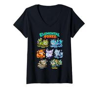 Women's Elemental Foxes Earth Fire Water Ice Kawaii Furry Fox V-Neck T-Shirt