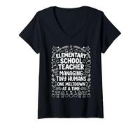 Women's Elementary School Teacher Managing Tiny Humans Doodle Design V-Neck T-Shirt