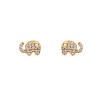 Women's Elephant 9K Yellow Gold 375 Earrings Round White Diamond
