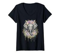 Women's Elephant Boho Mandala Floral Art V-Neck T-Shirt