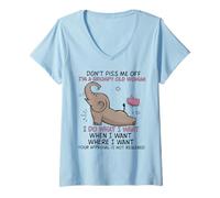 Womens Elephant Don't Piss Me Off I'm A Grumpy Old Woman I Do What V-Neck T-Shirt