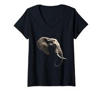 Womens Elephant Head Wild Animal Africa India Art V-Neck T-Shirt