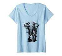 Womens Elephant Ink Art Wild Safari Jungle Animal Grunge Aesthetic V-Neck T-Shirt