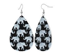Womens Elephant Print Leather Earrings Teardrop Dangle Earrings Jewelry Outfits Accessories