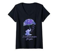 Womens Elephant Purple I Will Remember For You Alzheimer Awareness V-Neck T-Shirt