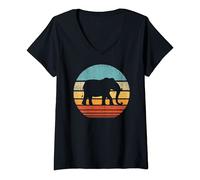 Womens Elephant Retro Vintage 60s 70s Sunset Mammal Zoo Animal Men V-Neck T-Shirt