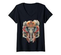 Womens Elephant Sacred Temple Thai India Art V-Neck T-Shirt