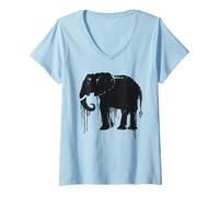 Womens Elephant Sketch Style Save The Elephants of Africa Black White V-Neck T-Shirt