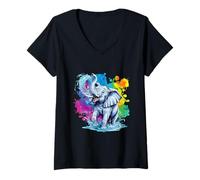 Womens Elephant who plays in the water V-Neck T-Shirt