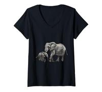 Womens Elephant with Child V-Neck T-Shirt