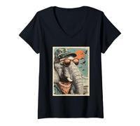 Women's Elephant with Sunglasses Duck Hunting Hunter Retro Sunset V-Neck T-Shirt