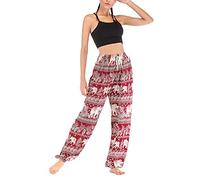 Women's Elephant Yoga Harem Pants Aladin Pants Baggy Thai Fisherman Bohemian Pants Hippie High Waist Trousers Boho Bloomers with Pocket Red One Size